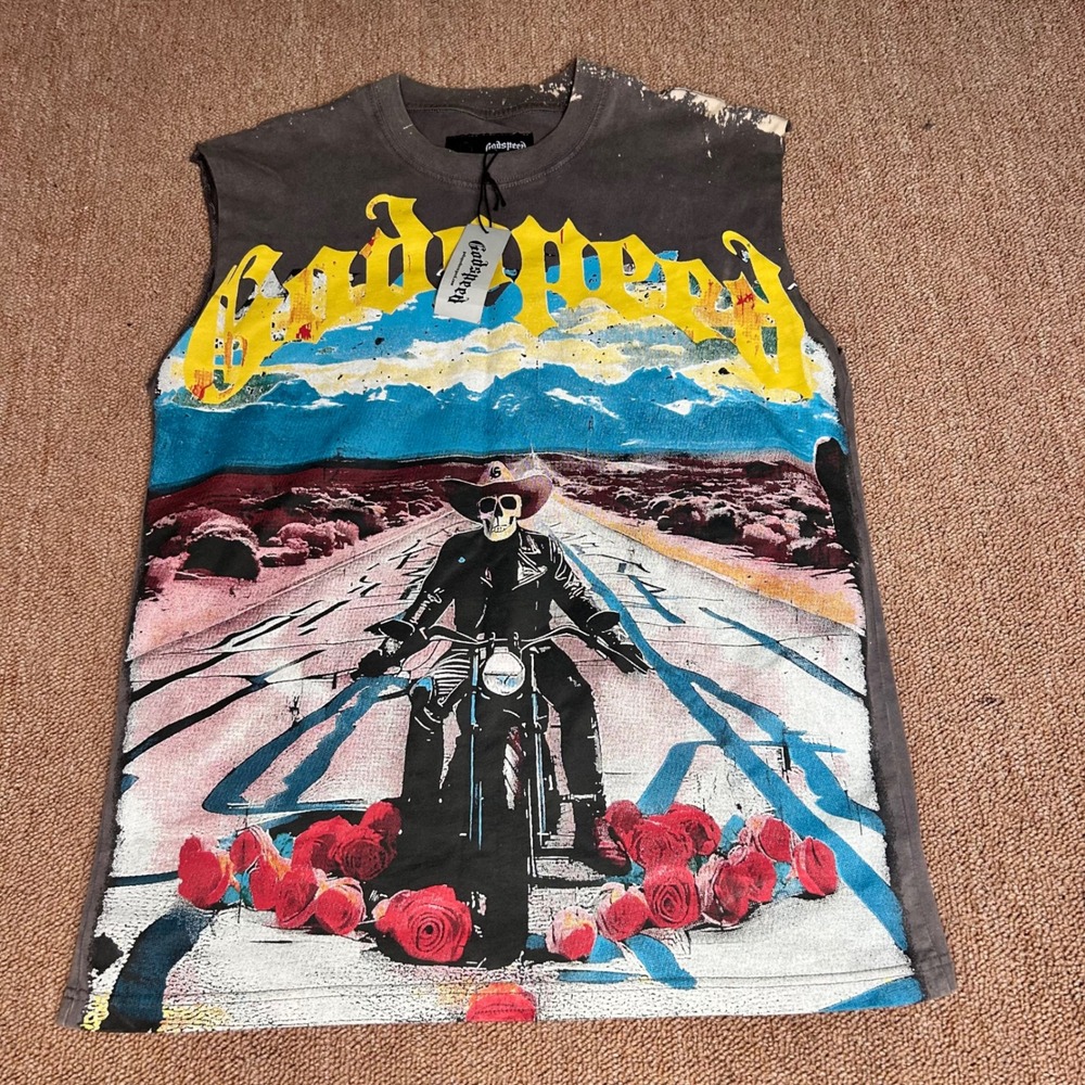 Godspeed Rarity Collection 230/300 Skeleton Biker Sleeveless Shirt Gray Small